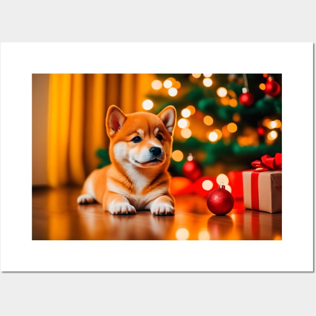 Cute Shiba Inu Puppy Christmas Wall Art by nicecorgi